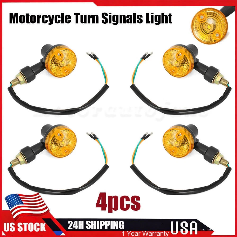 Set of 4 LED Blinkers for Motorcycle (6V) Amber Turn Signals with Bullet Connectors