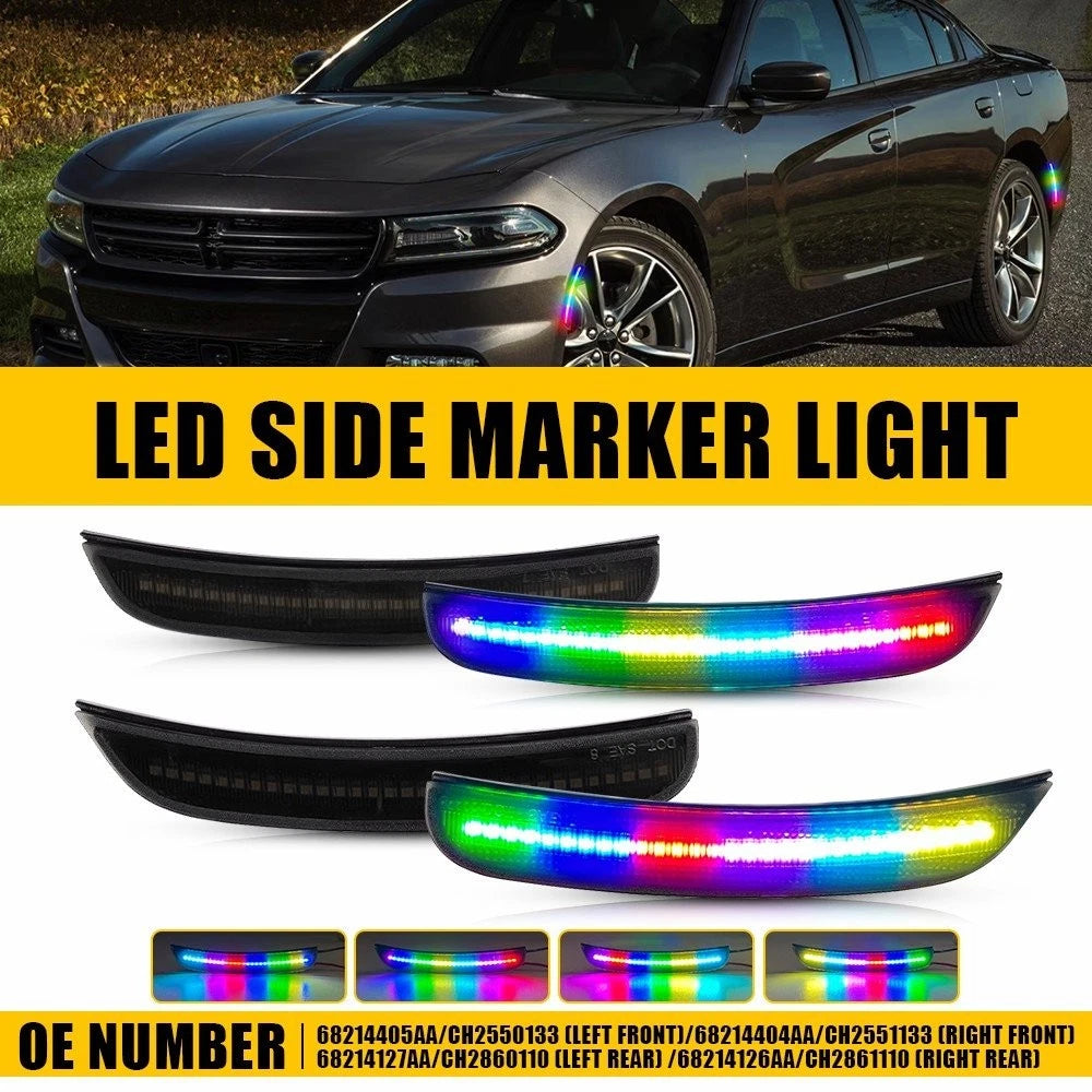4X Multicolor Dynamic RGB LED Side Marker Light for Dodge Charger (2015–2023)