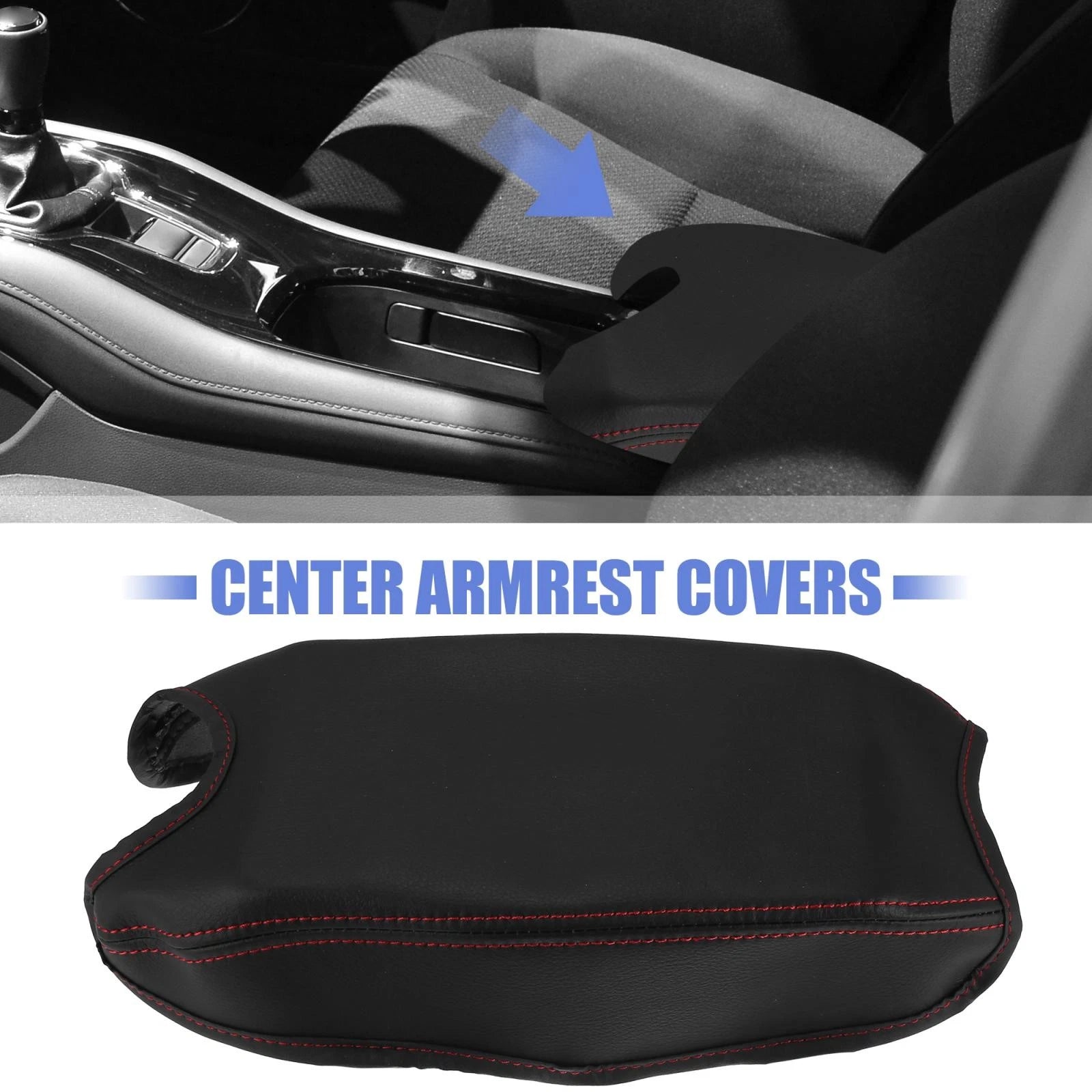 Microfiber Leather Armrest Cover Pad for Honda HR-V (2016–2021) Black/Red