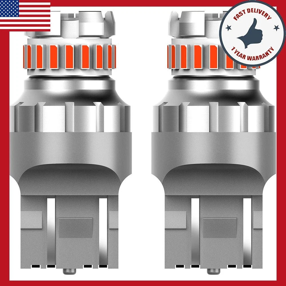 Set of 2 7443 7440 Red Flash Strobe LED Brake Light Bulbs for