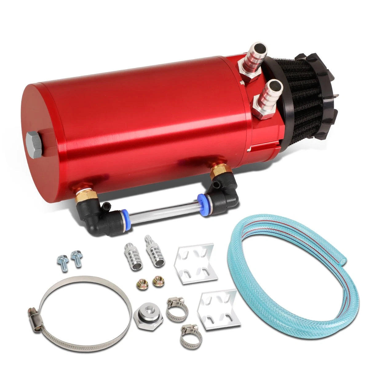 Red Aluminum Oil Reservoir Catch Tank Can with Breather Filter for Universal