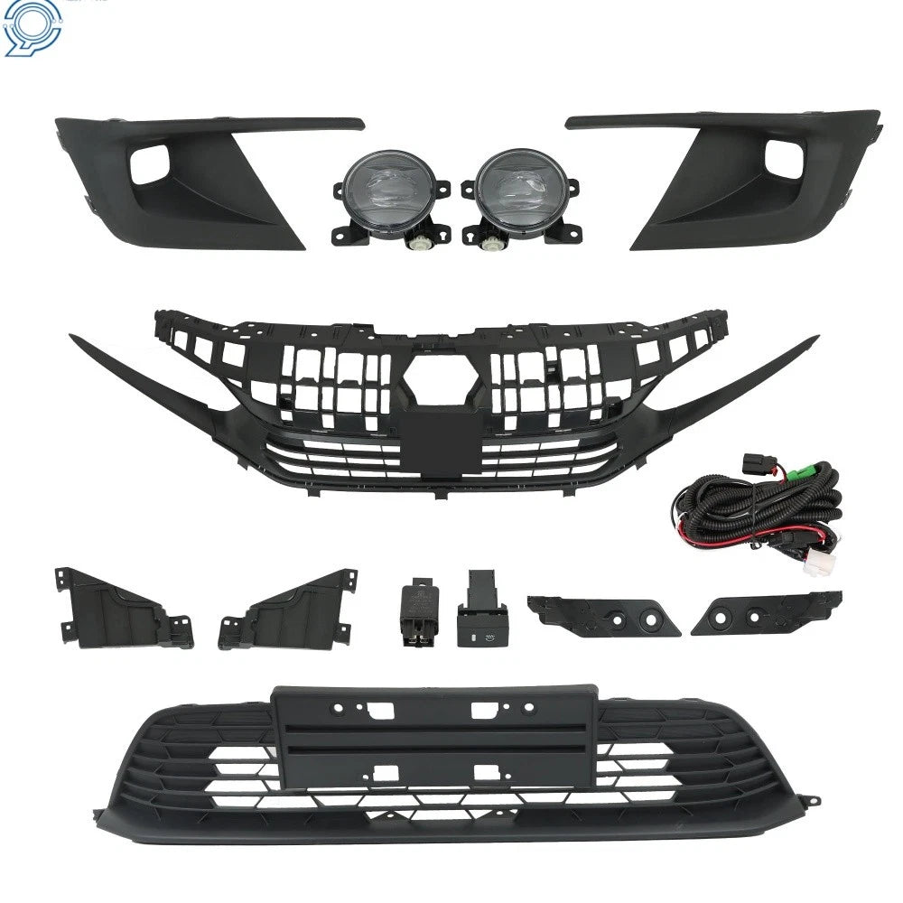 Set of 2 Black Upper & Lower Grills with Fog Lights for Honda Civic (2022–2023)