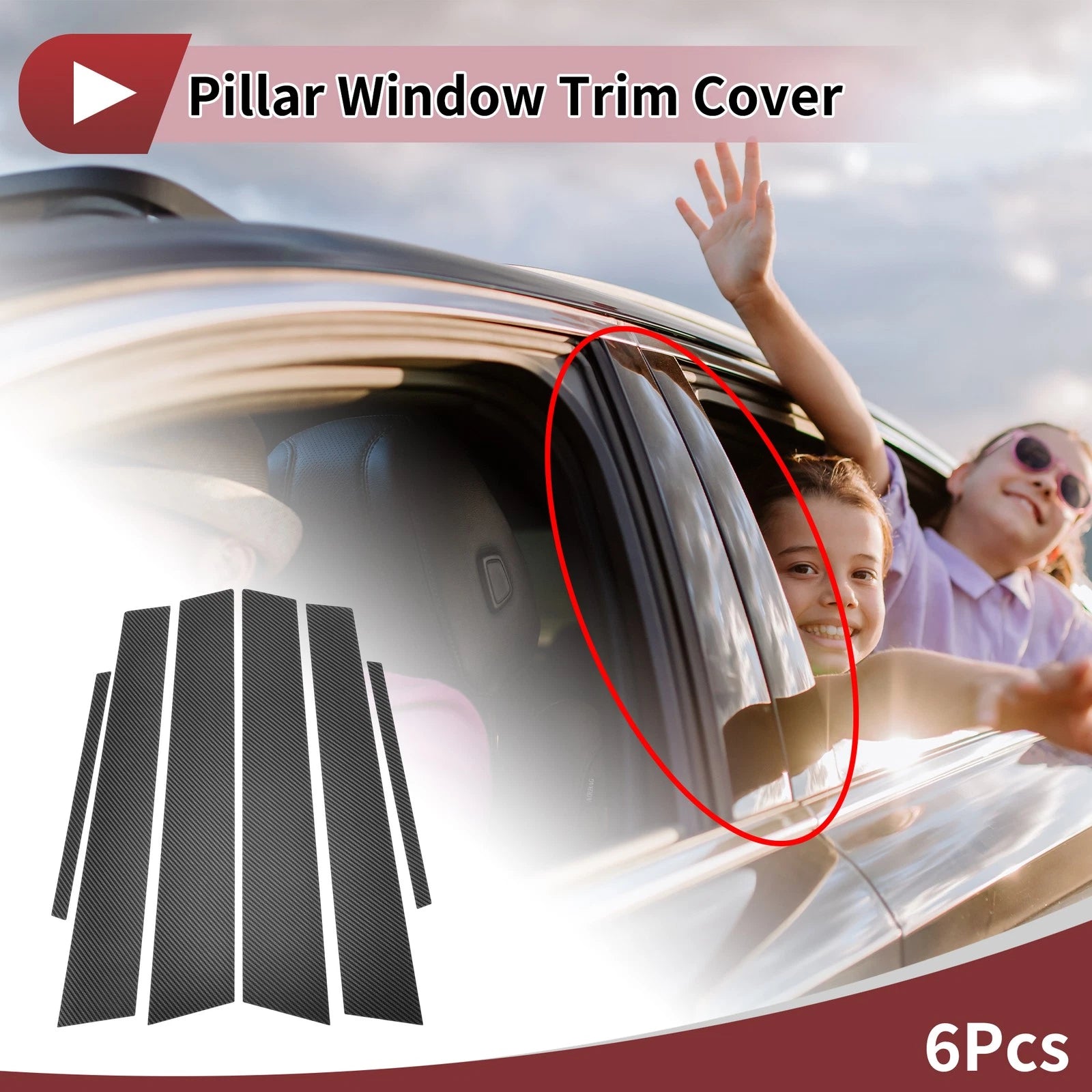 6 Pcs Car Door Pillar Window Trim for Honda Civic (2006–2011) Black Carbon Fiber