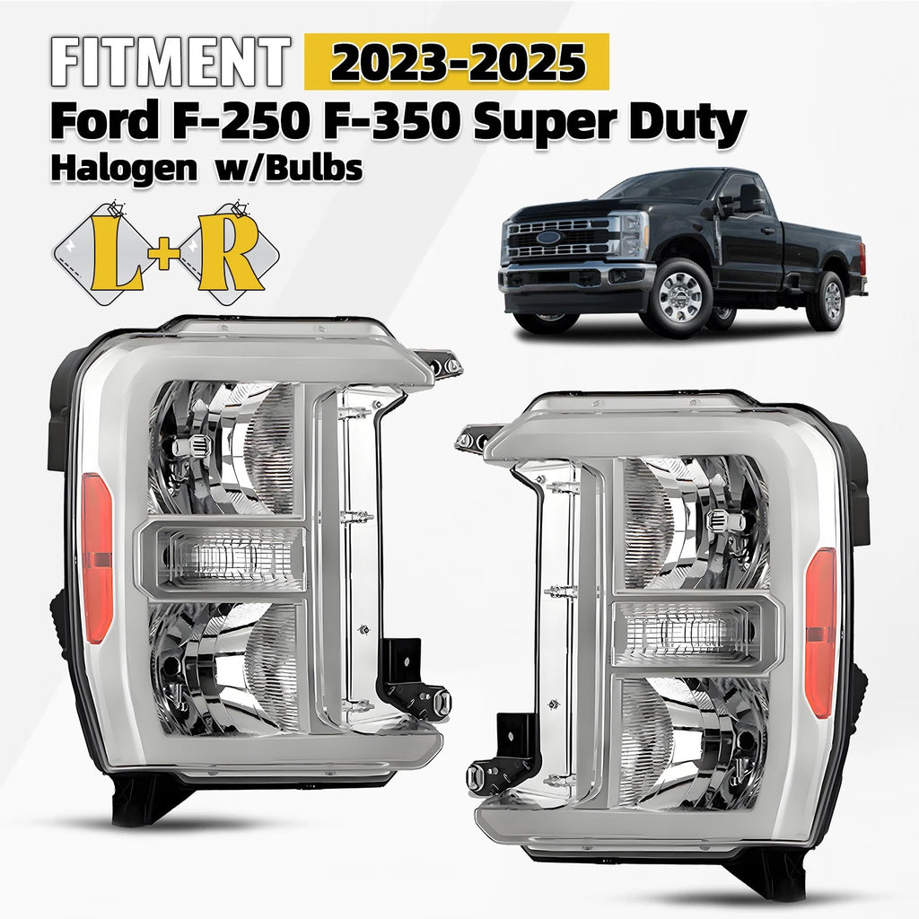 Halogen Headlight Chrome Pair for Ford F250 F350 Super Duty (2023–2026)