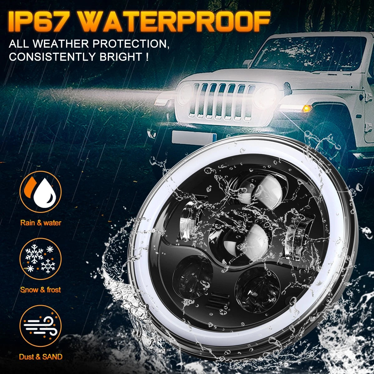 LED Projector Headlight for Jeep Wrangler JK (2007–2018) Black/Clear