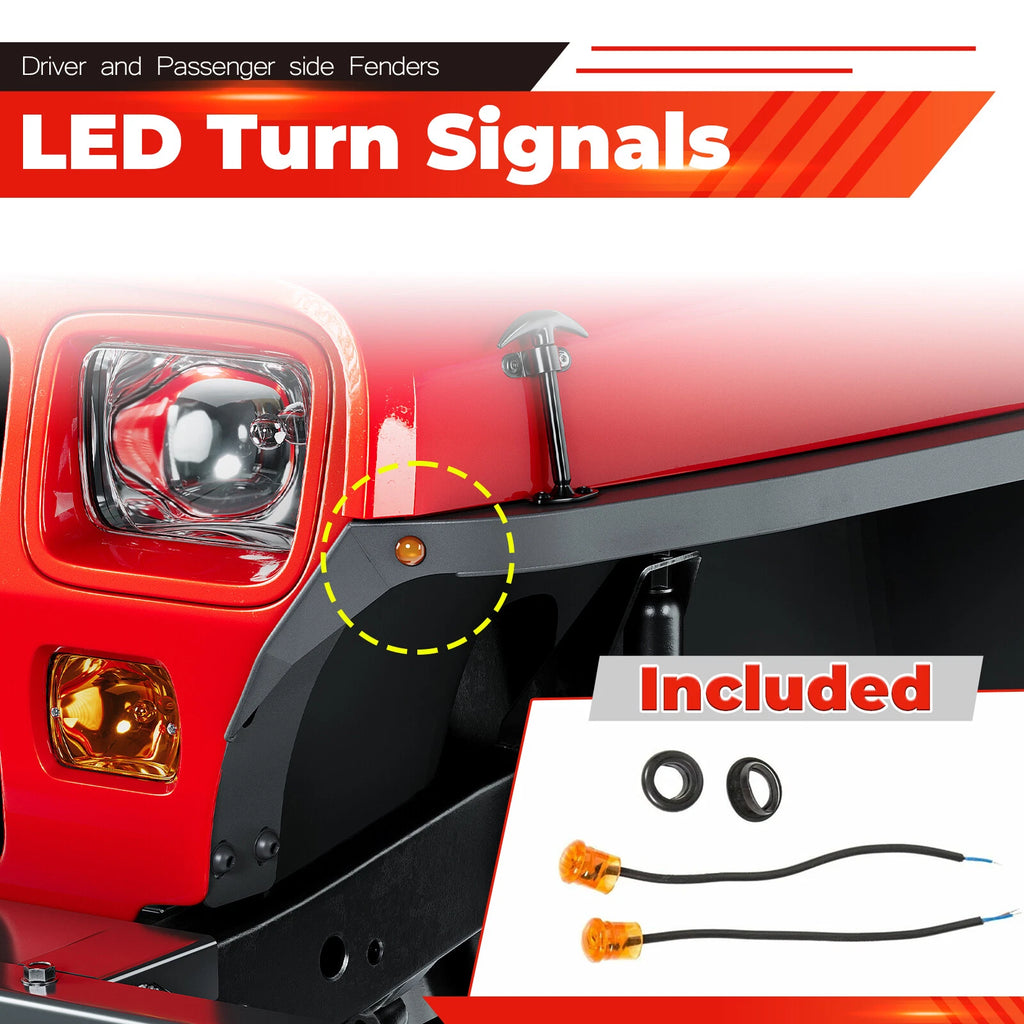 Front Fender Flares for Jeep Wrangler YJ (1987–1995) w/LED Eagle Lights