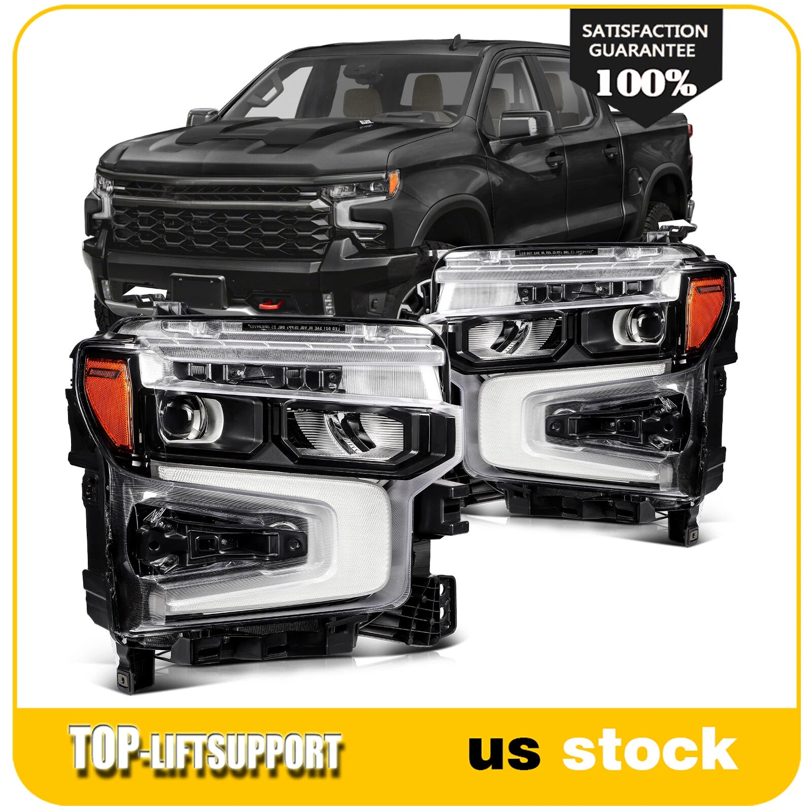 Pair Full LED DRL Headlight Assembly for Chevy Silverado 1500 (2022–2025)