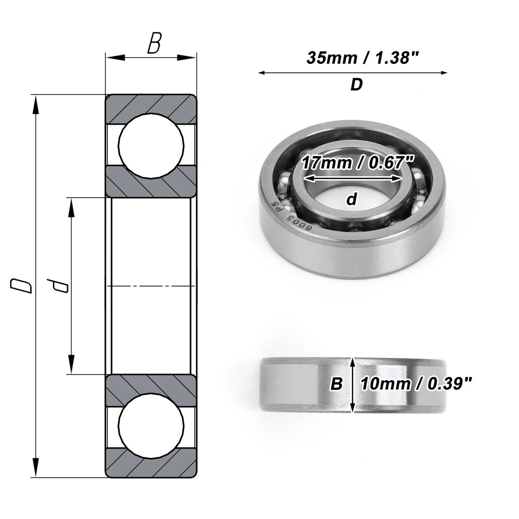 Deep Groove Ball Bearing 17x35x10mm for Scooter Skateboard (6003)