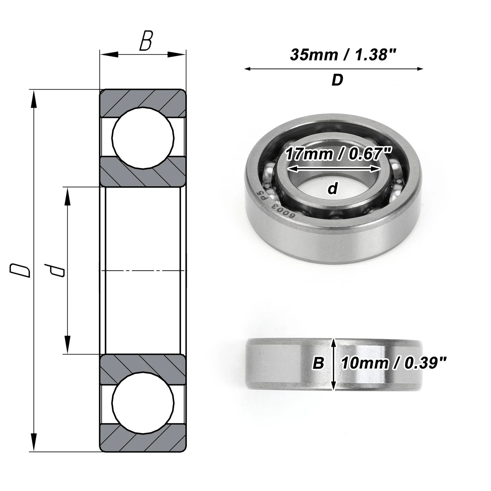 Deep Groove Ball Bearing 17x35x10mm for Scooter Skateboard (6003)