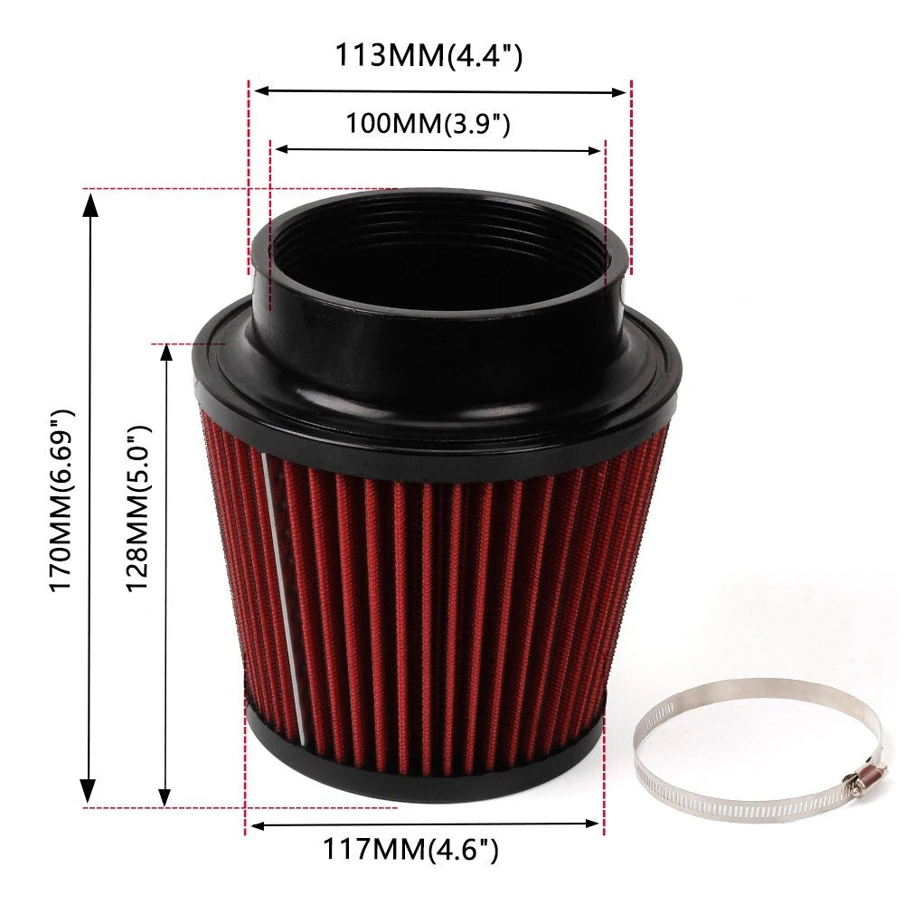 4" Red Performance Cold Air Intake Cone Filter for Universal Fit