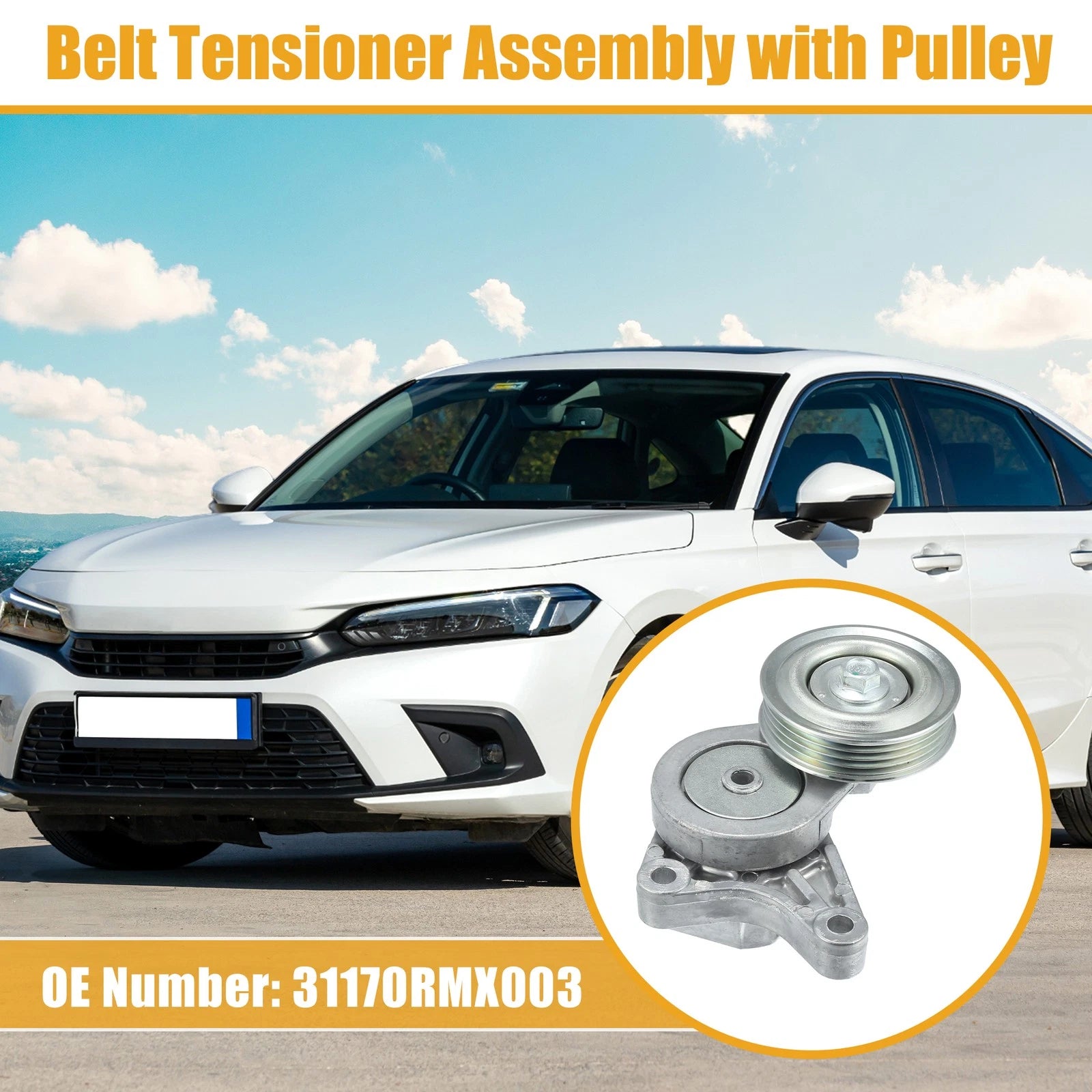 Belt Tensioner Pulley No. 31170RMX003 for Honda Civic (2006–2011) Silver Tone