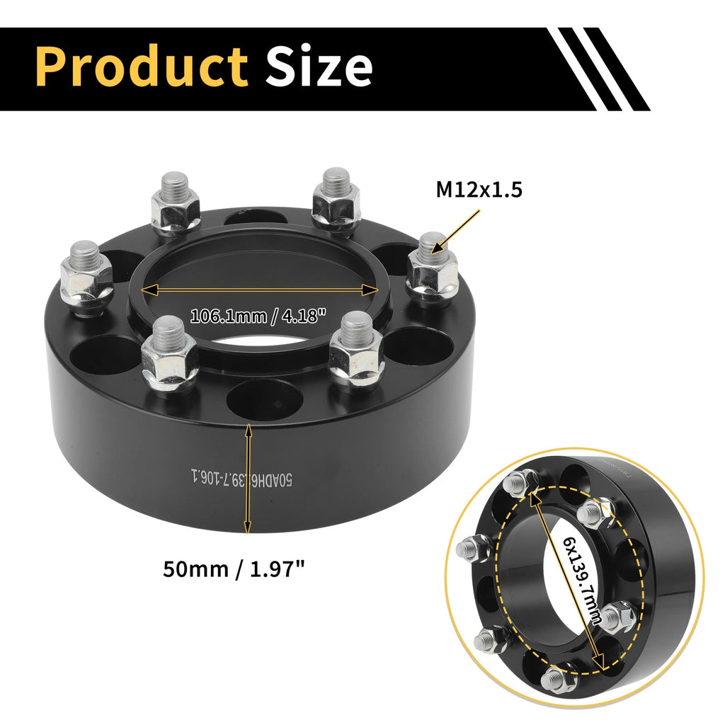 2X Wheel Spacer 6x139.7mm M12x1.5 for Toyota 4Runner (1989–2023)