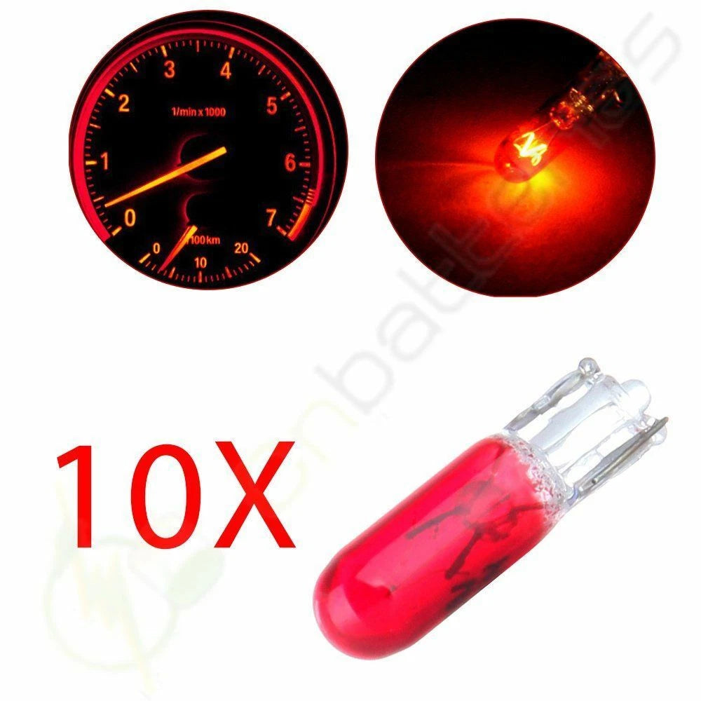 10Pcs T5 37 70 74 Red Halogen Bulbs for Car Instrument Panel