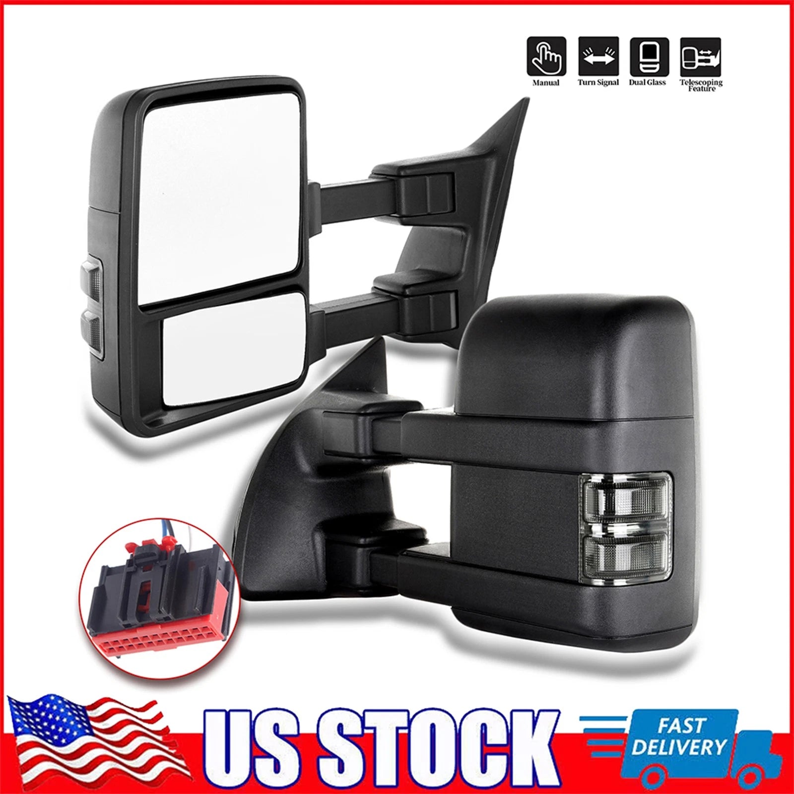Set of 2 Manual Tow Mirrors for Ford F250 F350 F450 F550 Super Duty