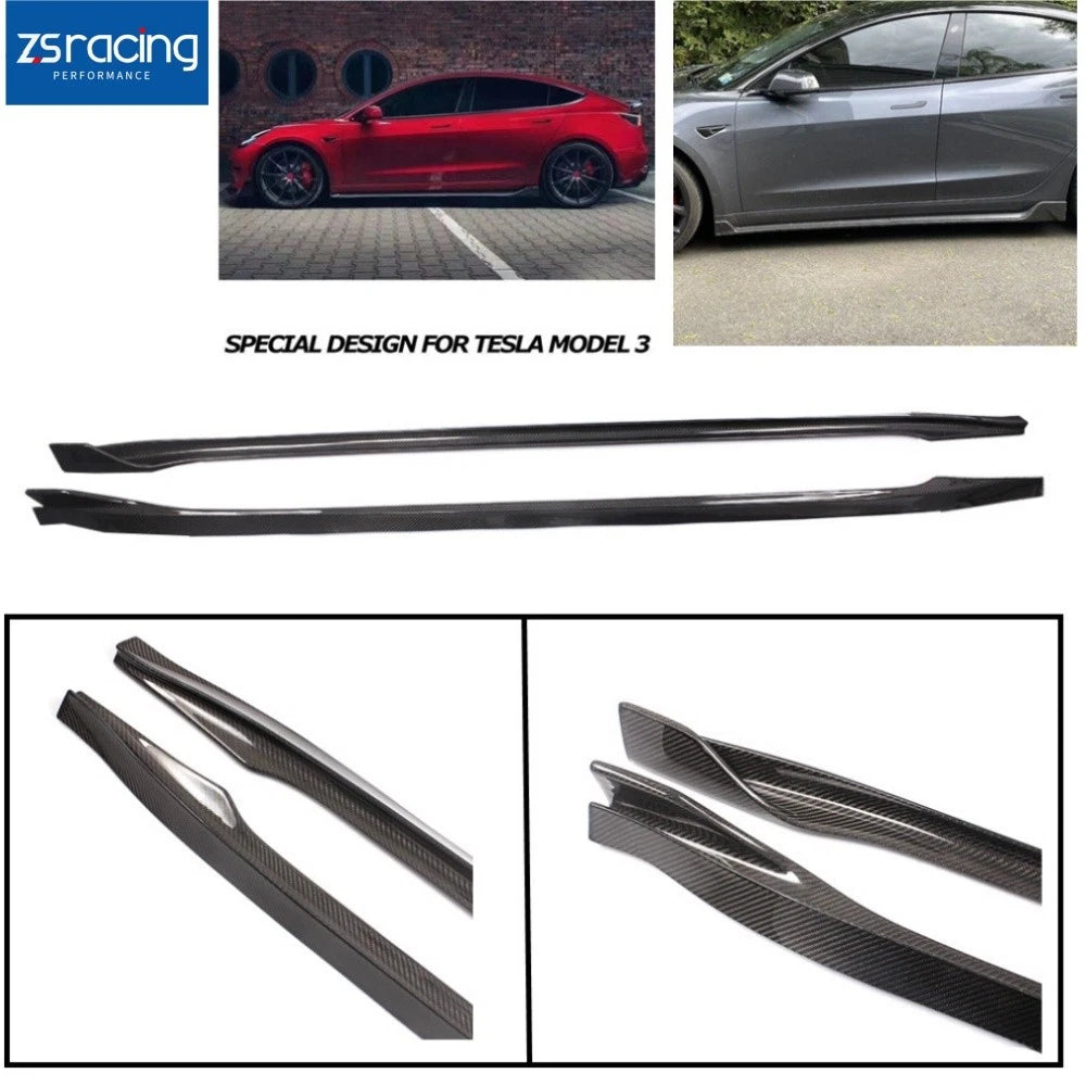 Set of 2 Carbon Fiber Side Skirts for Tesla Model 3 (2017–2023)