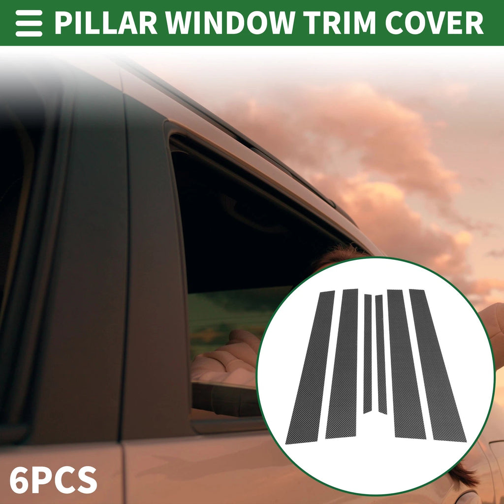 Set of 6 Door Pillar Window Trim for Lexus LS (2001–2006) Black Carbon Fiber