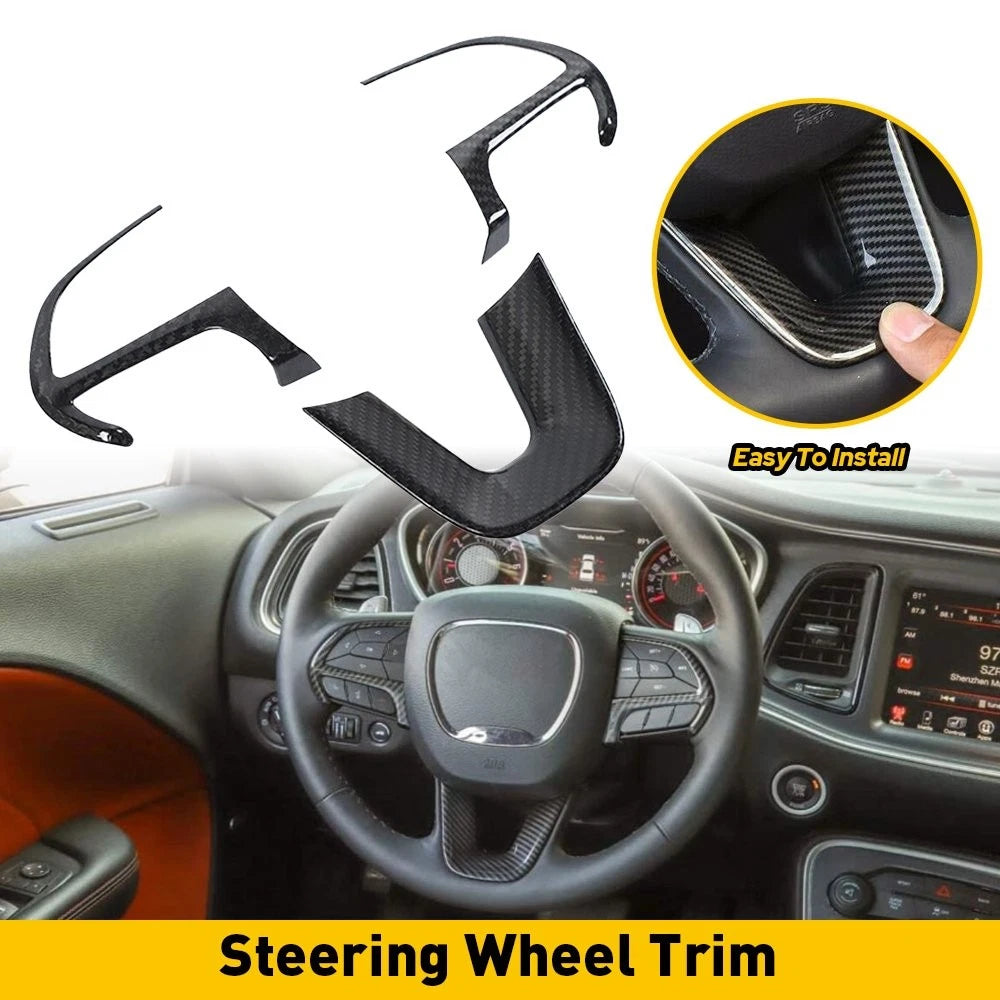 3X Steering Wheel Decor Cover for Dodge Challenger/Charger (2015–2022)