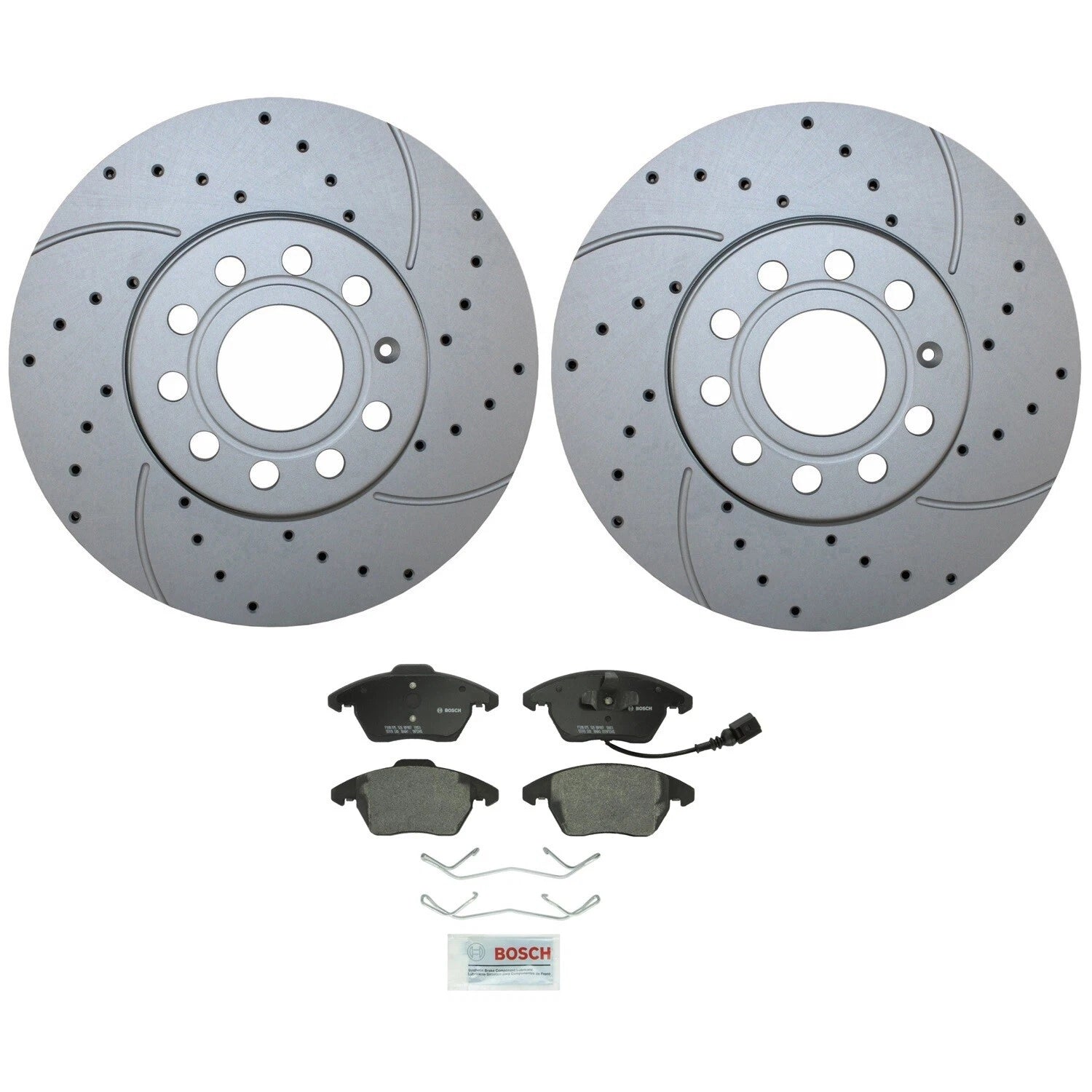 Front Brake Kit 288mm Drilled Rotors & Bosch Pads for A3, Q, Jetta, Rabbit (2006–2013)