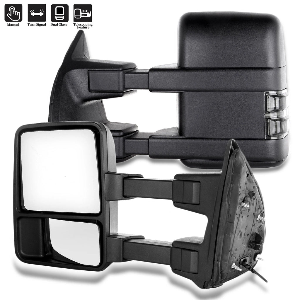Set of 2 Manual Tow Mirrors for Ford F250 F350 F450 F550 Super Duty