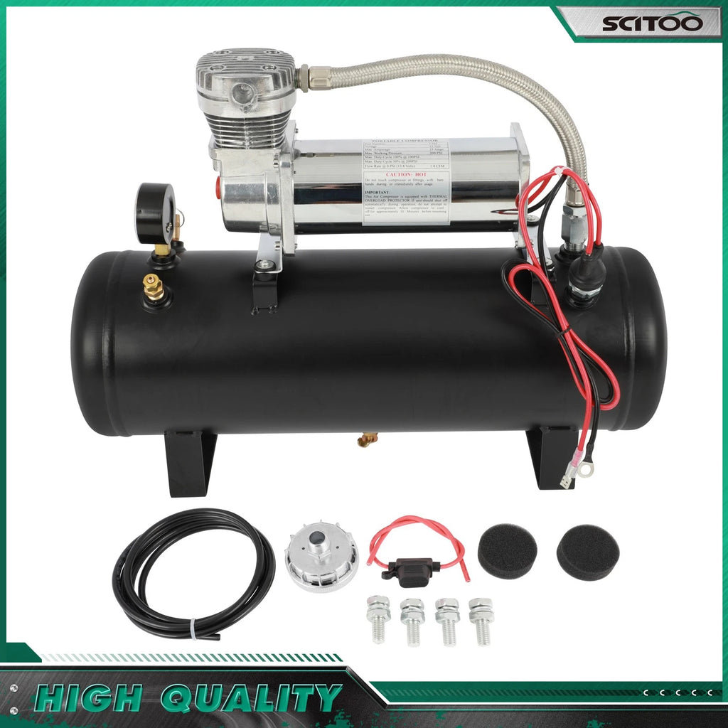Train Horn Onboard System Kit with 12V Compressor & 2.5 Gal Air Tank