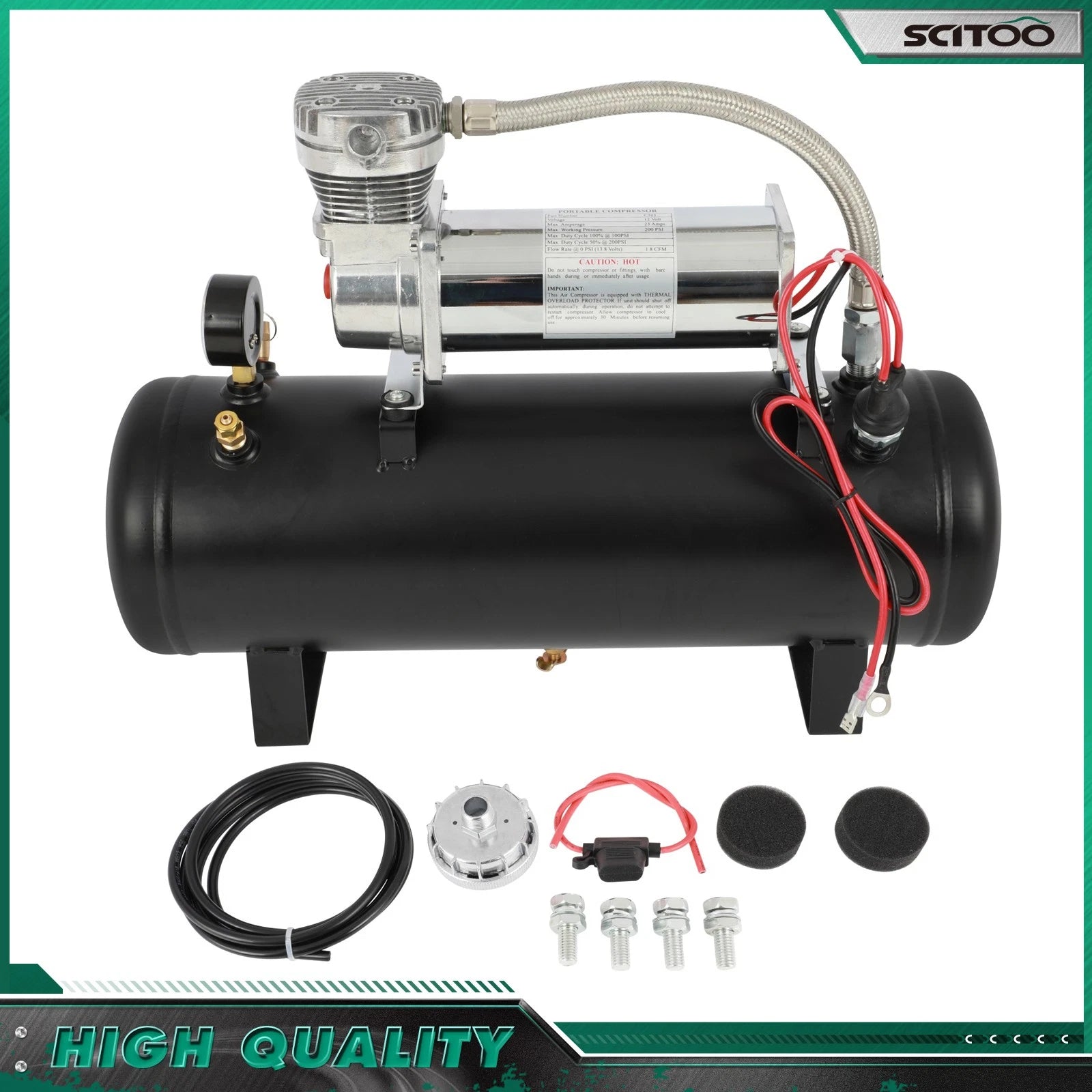 Train Horn Onboard System Kit with 12V Compressor & 2.5 Gal Air Tank