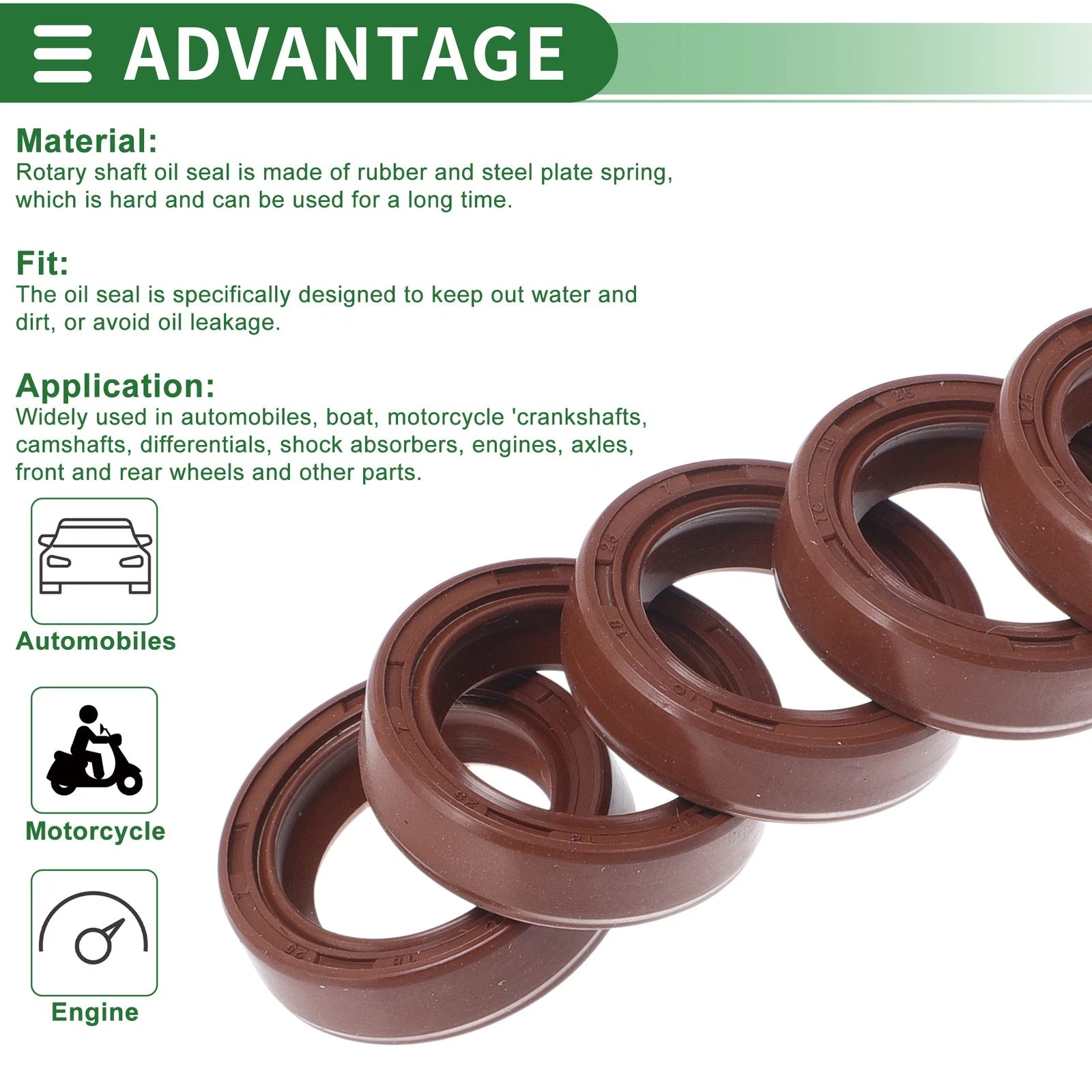 Set of 5 Oil Seal Rotary Shaft Seal FKM Rubber 18x25x7mm