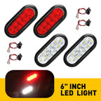 Set of 4 Oval Red White LED Stop Turn Tail Lights for Trailer Truck