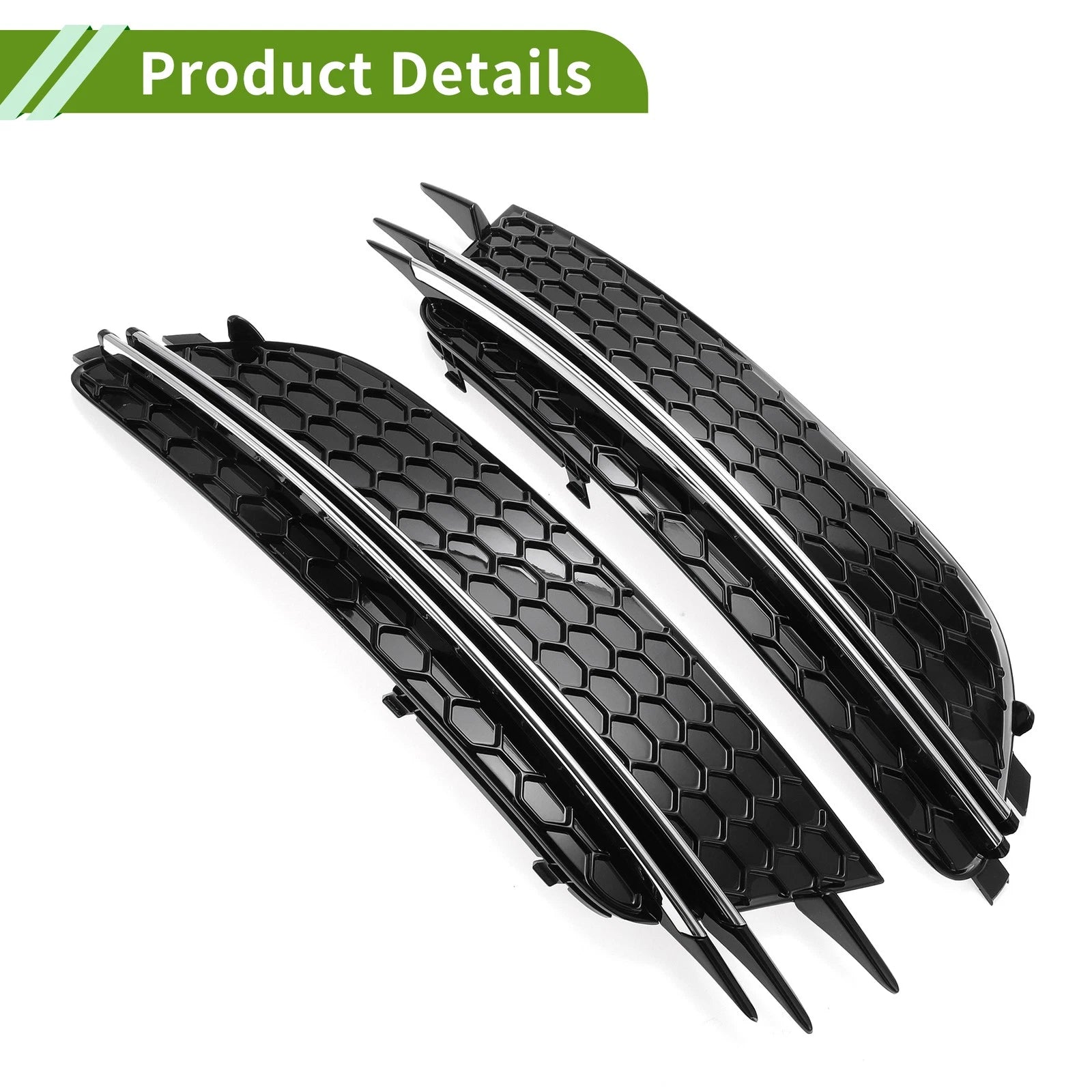 1 Pair Front Fog Light Grill for Audi A6 C7 (2012–2015) Black Silver Tone