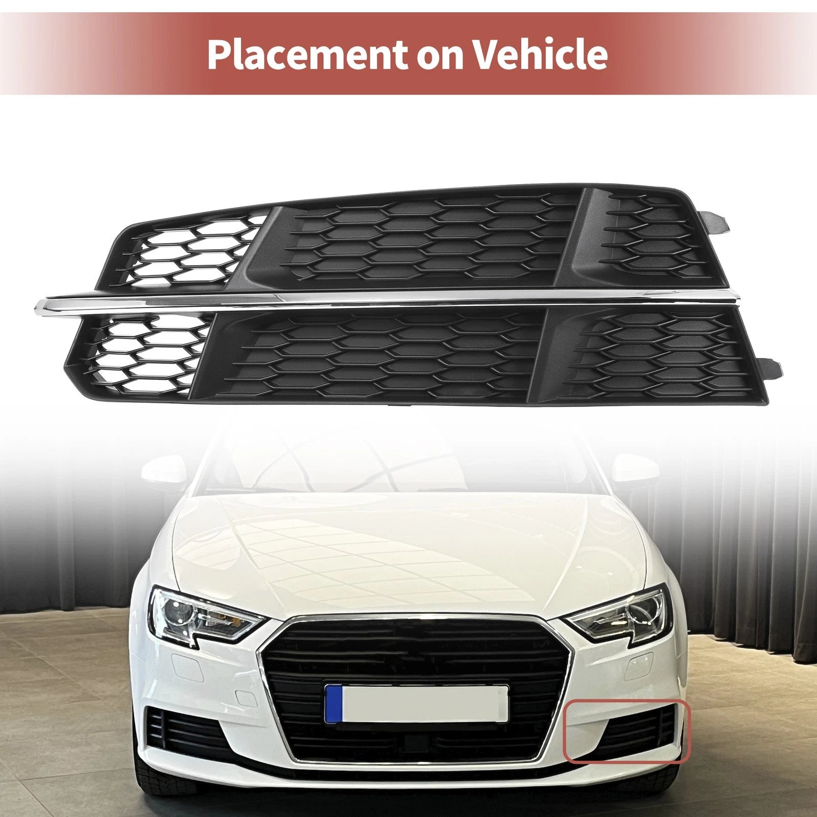 1pc Fog Light Grill for Audi A6 C7 S-Line (2015–2018) Black Silver Tone
