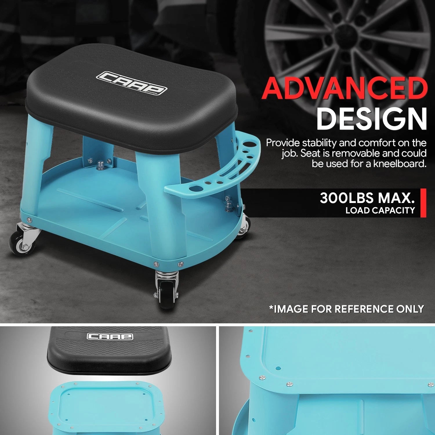 Rolling Car Stool for Mechanic Garage (16.14" x 10.62", 300lbs Capacity)