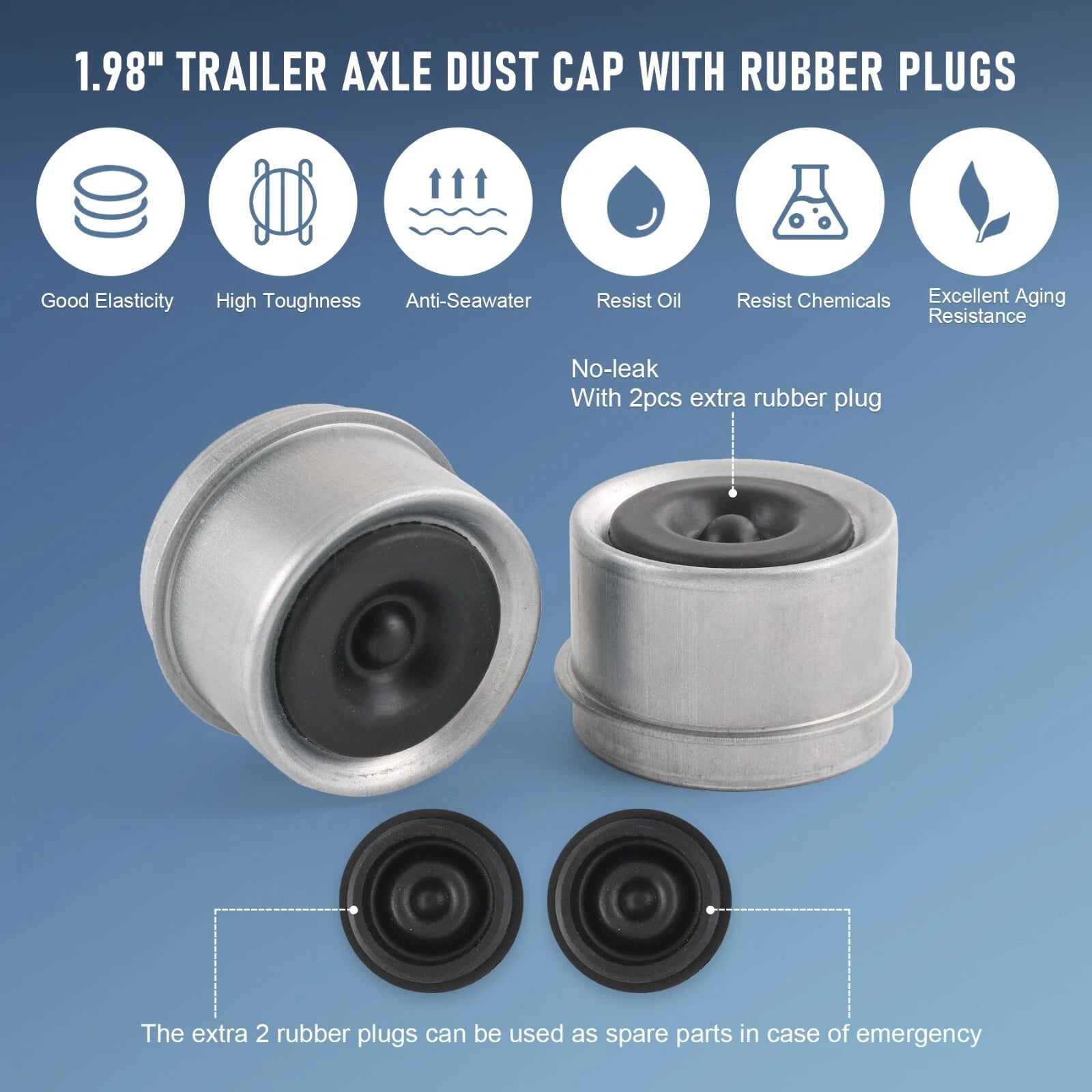 2X Trailer Axle Dust Cap Grease Cover for RV Camper (Universal Fit)