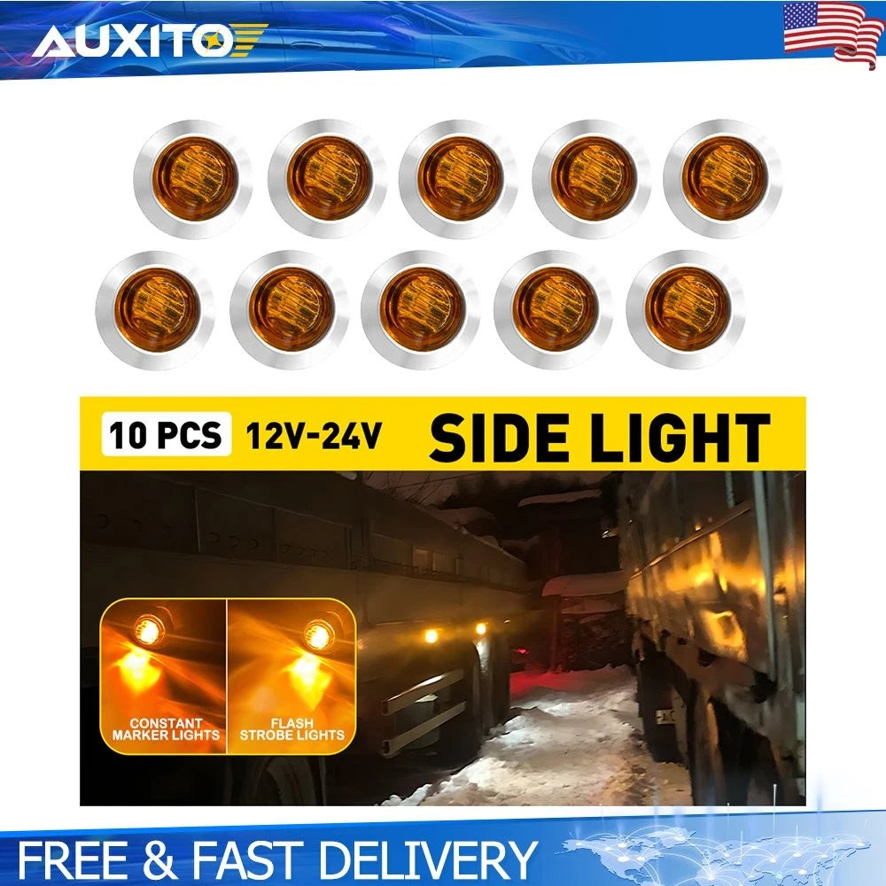 10X Amber LED Strobe Marker Lights for Truck Trailer (3/4 Inch)