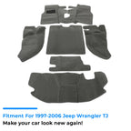 Set of 6 Carpet Floor Mats for Jeep Wrangler TJ (1997–2006) - Gray