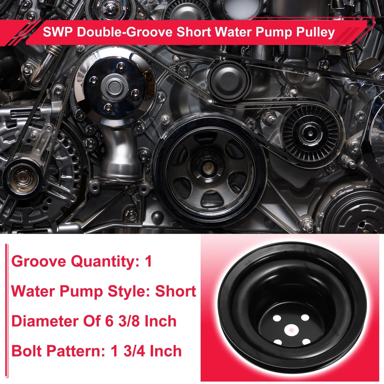 SWP Double-Groove Short Water Pump Pulley for Chevy Big Block 396 427 454 (1965–1986)