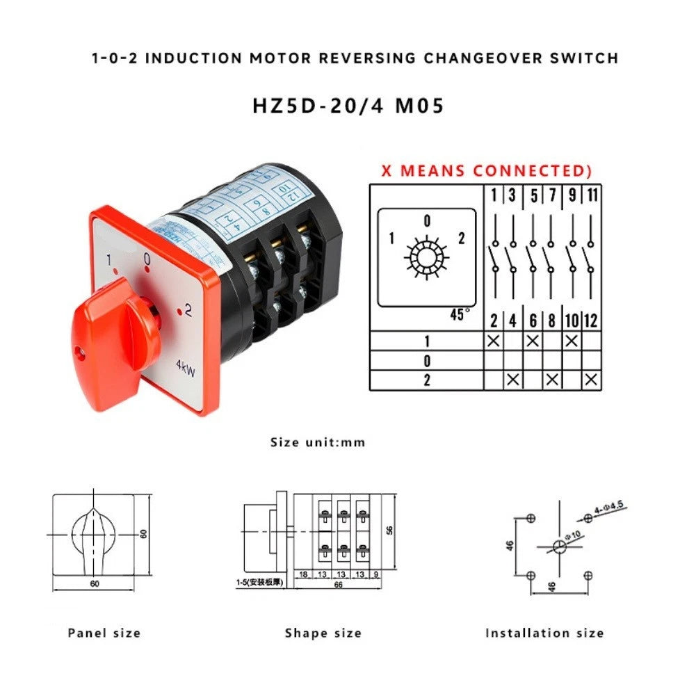 Reversible Motor Changeover Switch HZ5D 20A AC380V 660V