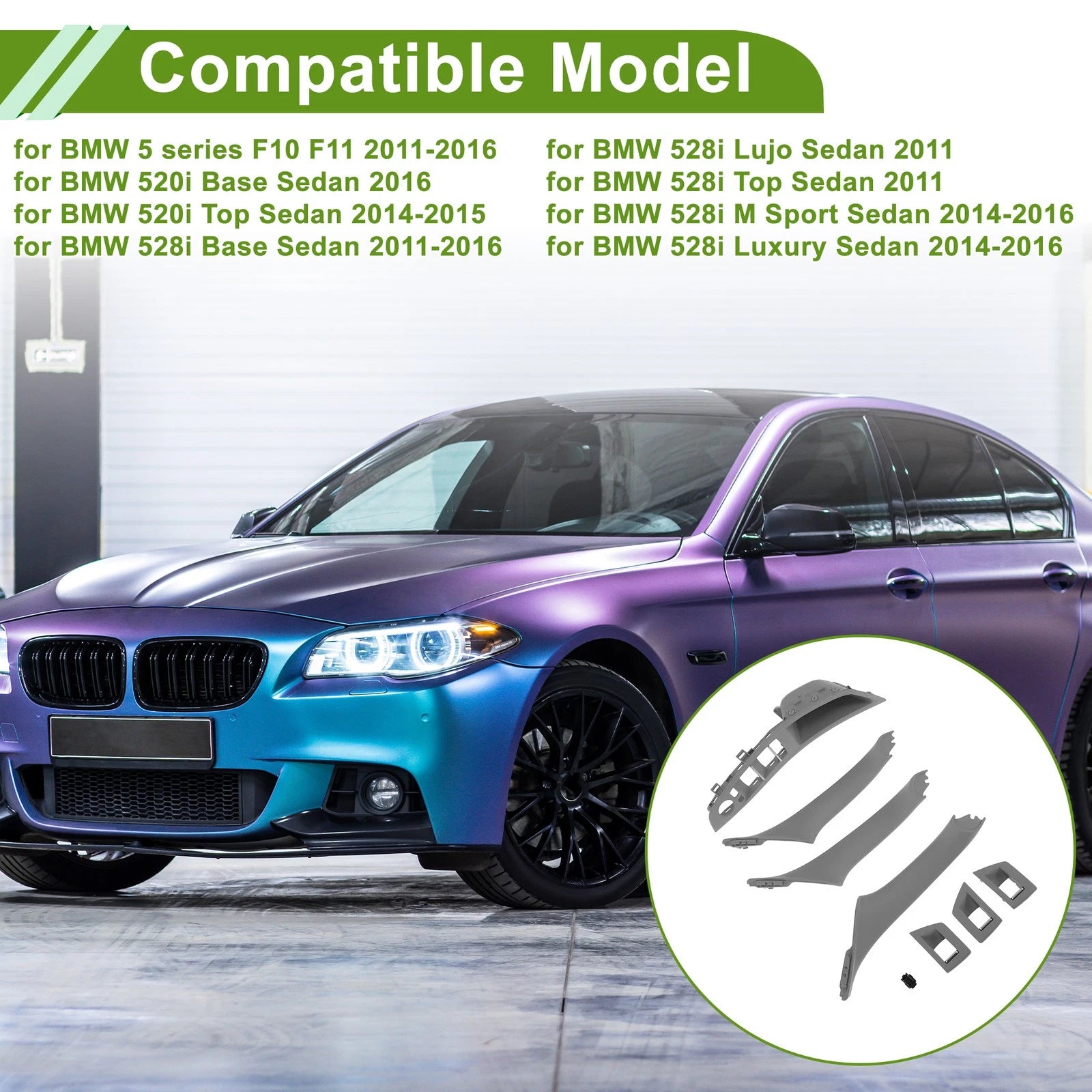 Door Panel Handle Pull Trim Cover for BMW 5 Series (2011–2016) Gray