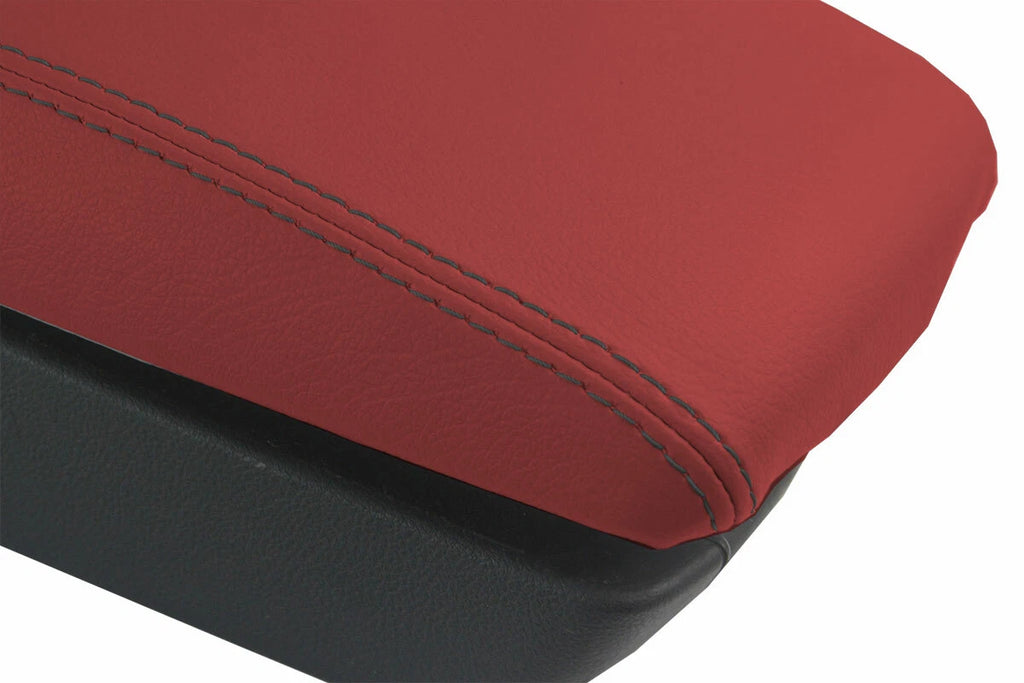 Leather Console Lid Armrest Cover for Audi A6 (2005–2011) Red Black Stitch