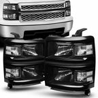 Set of 2 Black Headlight Assemblies for Chevy Silverado 1500 (2014–2015)