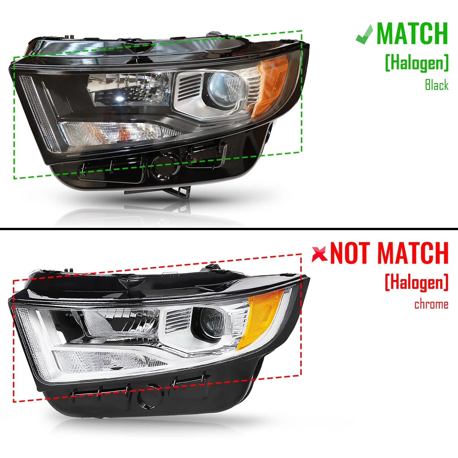 Halogen Headlight for Ford Edge Sport (2015–2018) Left Driver Side, Black