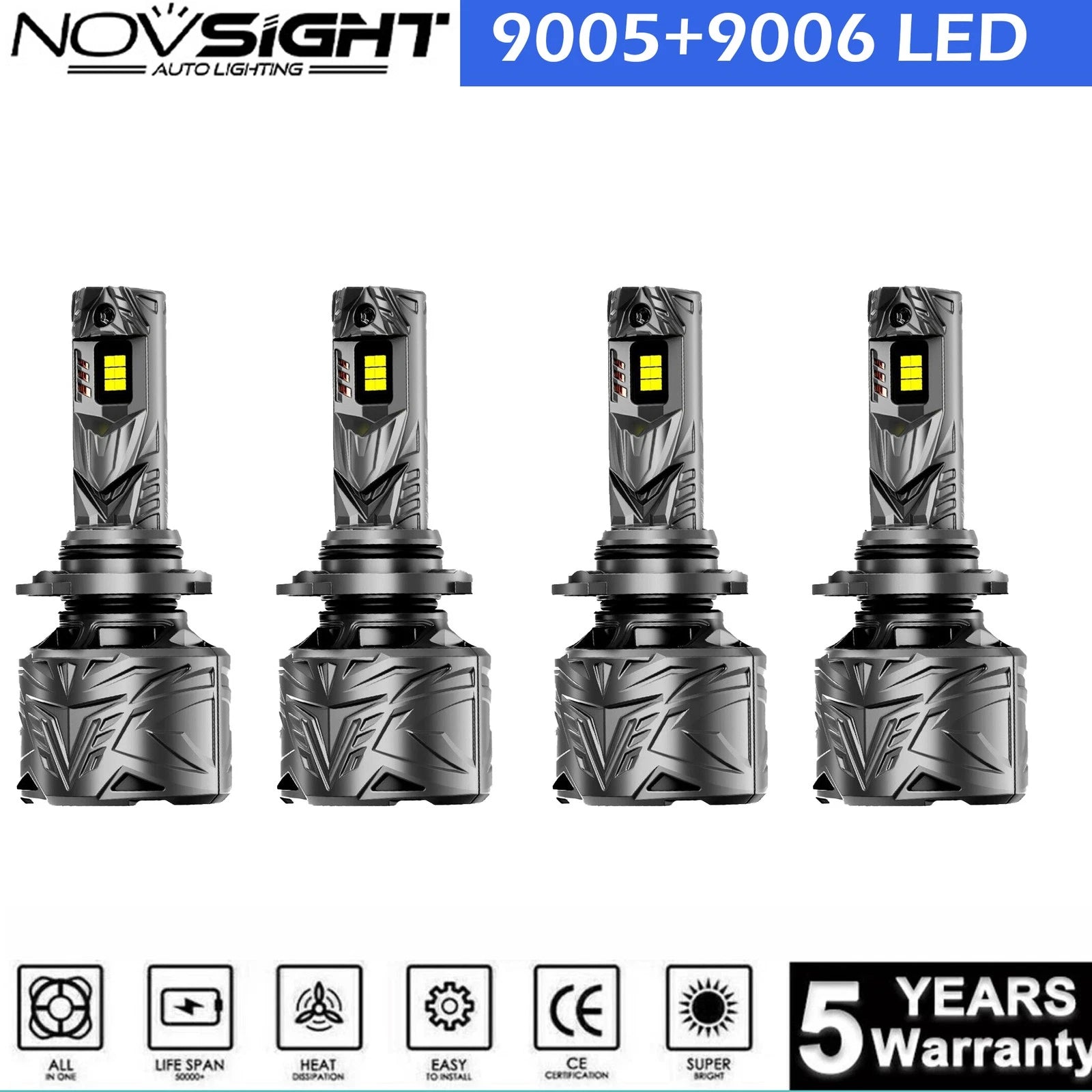 Set of 4 9005 9006 LED Headlight Bulbs 6500K High Low Beam 100000LM