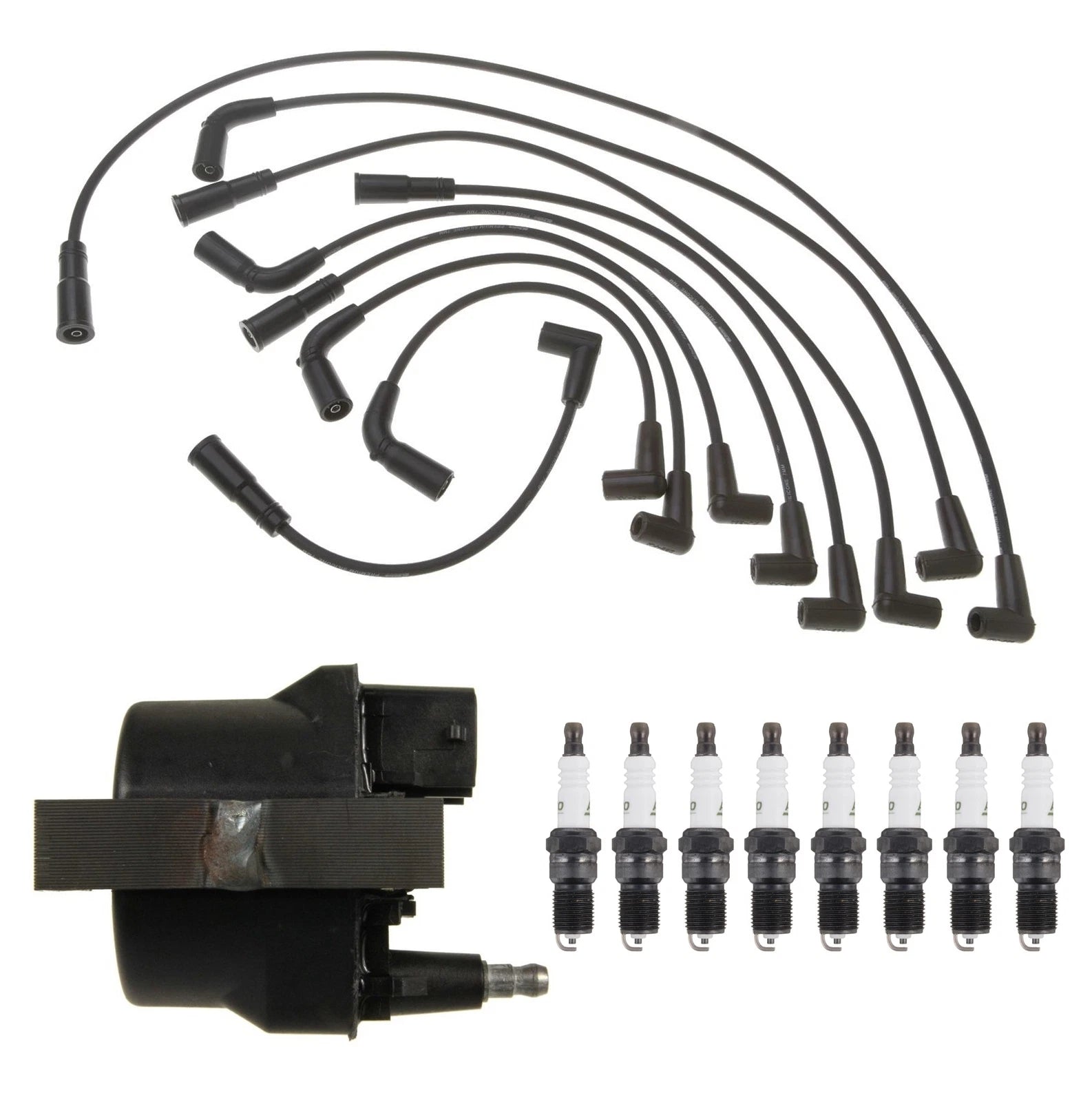 Ignition Wires Coil & 8 Spark Plugs Kit for Buick Cadillac Chevrolet V8