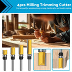 4pcs 1/4 Shank Top Bearing Flush Trim Router Bit Set for Router