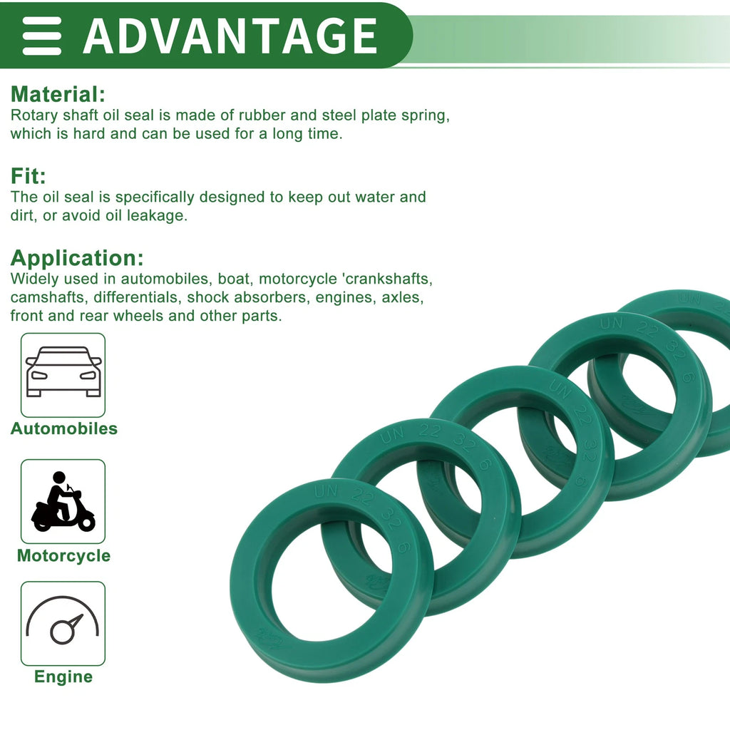 Set of 5 Oil Seal Ring 22x32x6mm for Rotary Shaft (High Pressure)