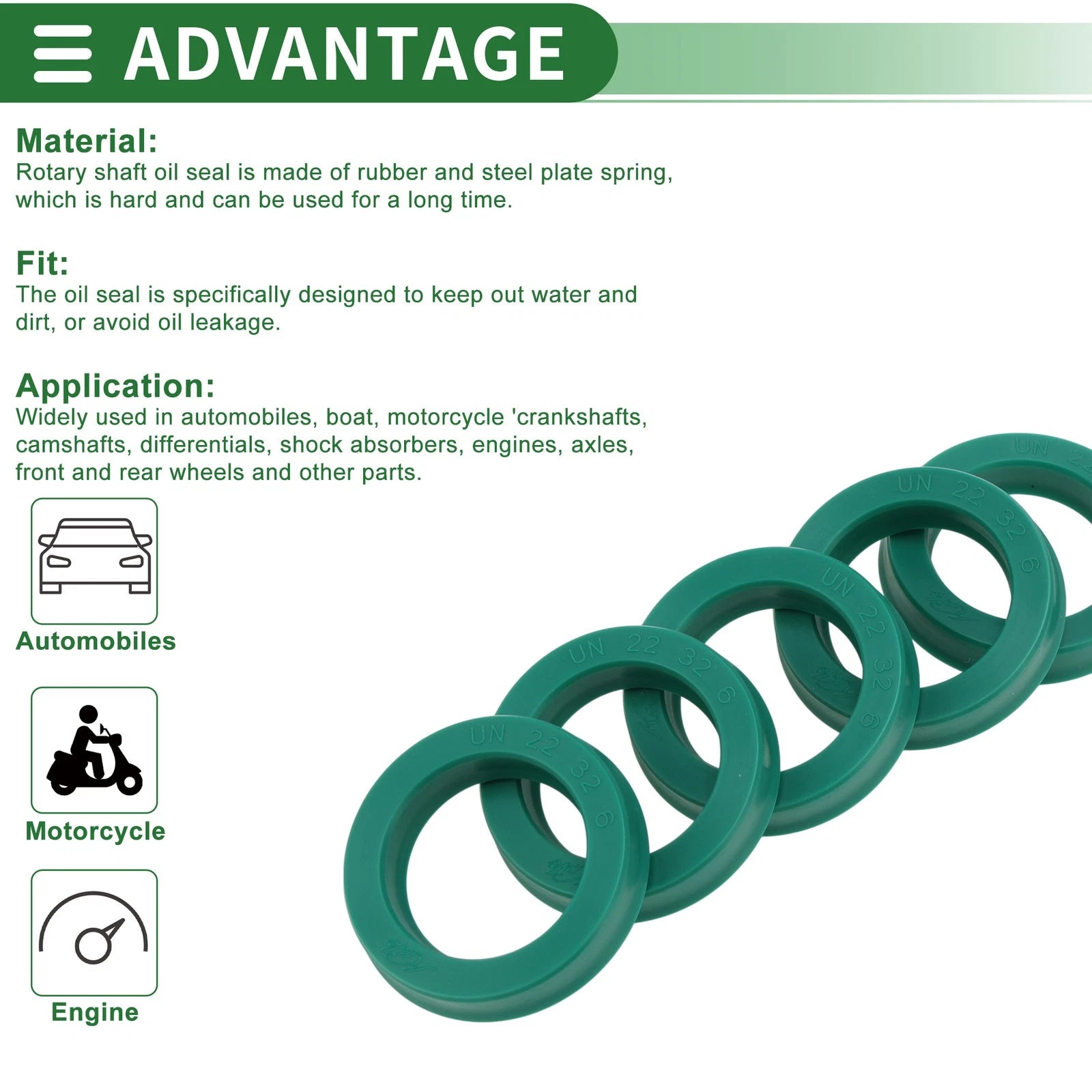 Set of 5 Oil Seal Ring 22x32x6mm for Rotary Shaft (High Pressure)
