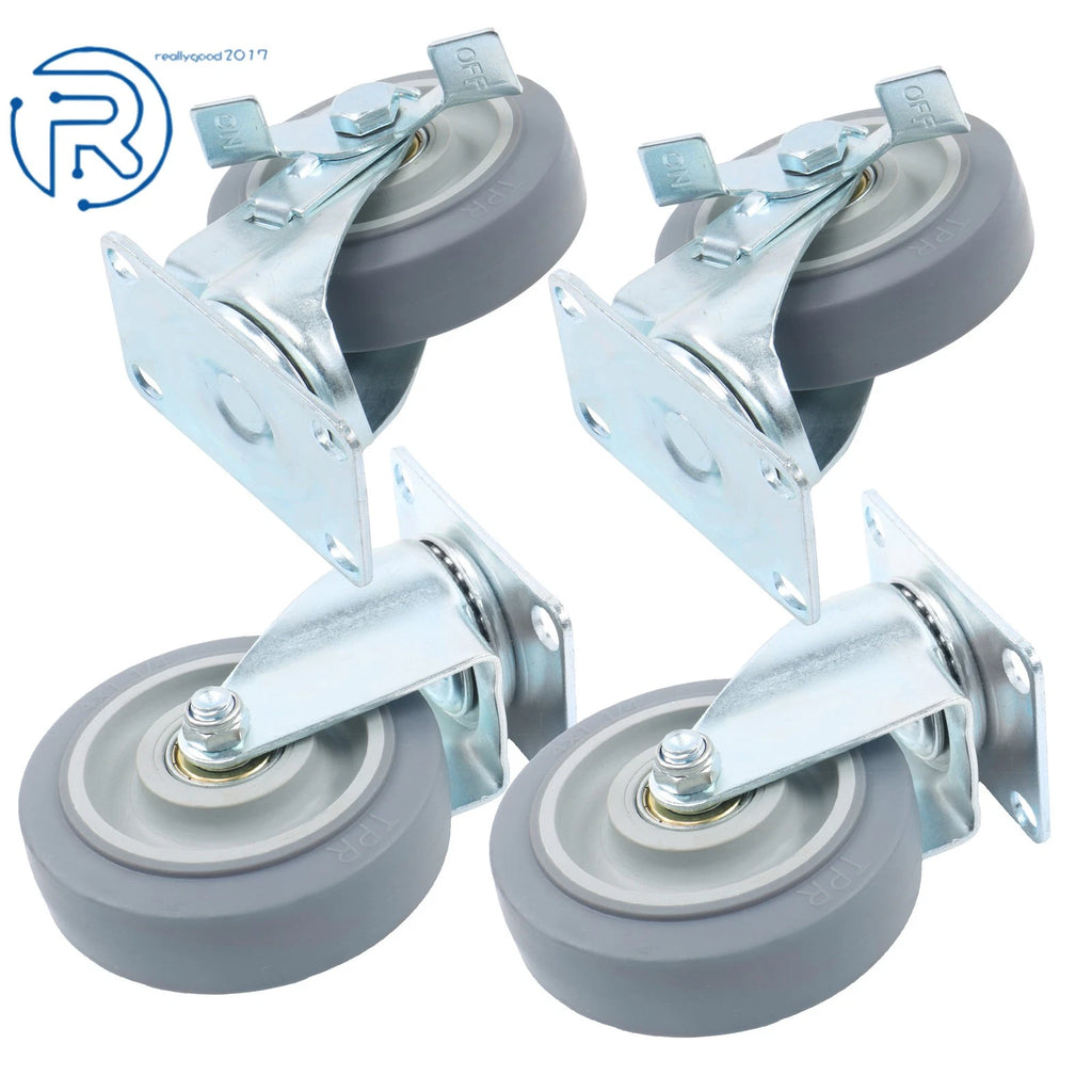 Set of 4 Heavy Duty 4-Inch Casters with Side Brakes