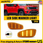 2Pcs Amber LED Front Fender Side Marker Lights for Jeep Renegade (2015–2017)