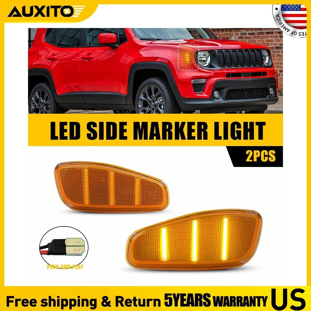 2Pcs Amber LED Front Fender Side Marker Lights for Jeep Renegade (2015–2017)