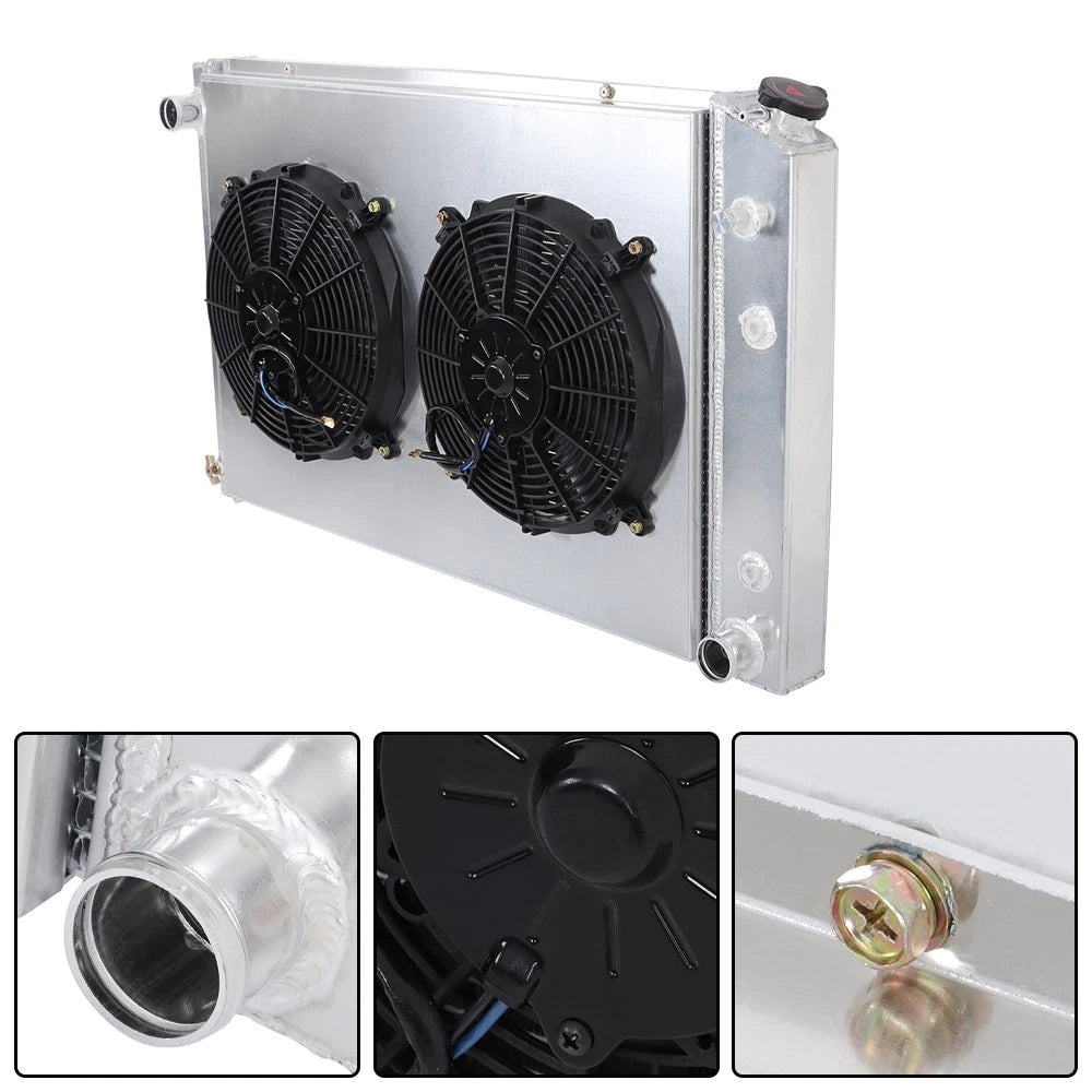 Set of 4 Row Aluminum Radiator with Shroud Fan for Chevrolet GMC (1981–1991)