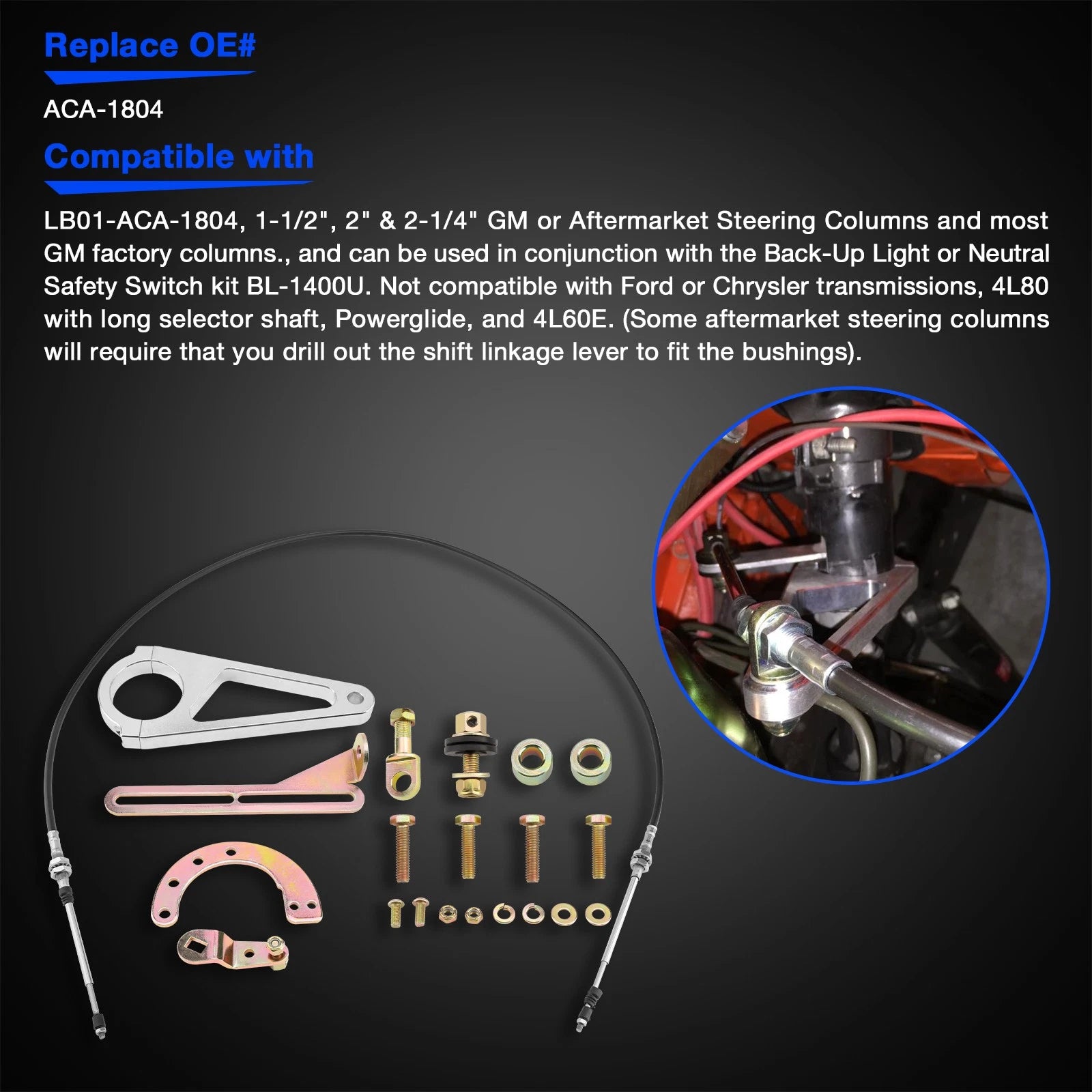 2" Aftermarket Transmission Cable Column Shift Linkage Kit for GM TH350 (1970–1980) ACA-1804