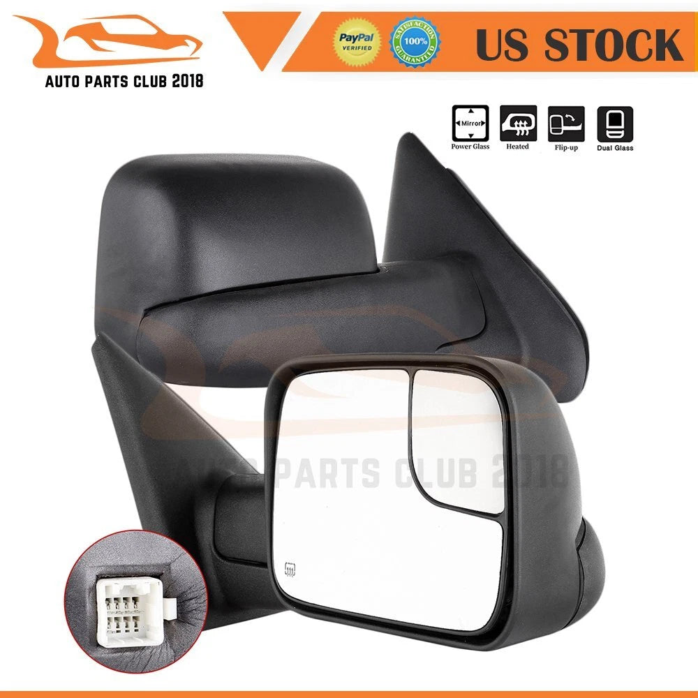 Power Heated Tow Mirrors for Dodge Ram 2002–2008 (Black Cover Pair)
